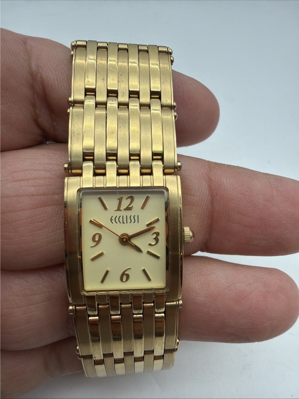 Vintage New ECCLISSI Tank Women’s 20mm Quartz Watch Gold Case Expansion Bracelet